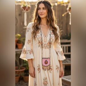 Boho beaded amulet bag necklace